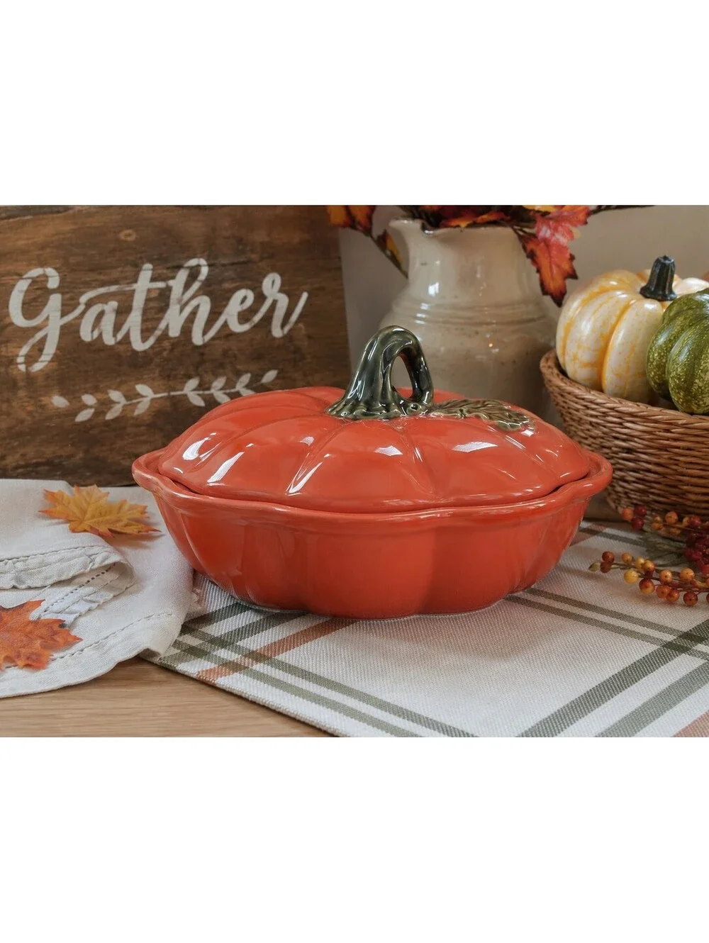 Better Homes & Gardens Stoneware Pumpkin Covered Casserole Fall Dish